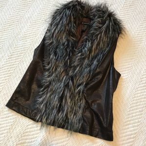 Fur-trimmed vegan leather vest